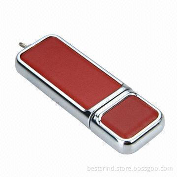 High-class leather USB drive, popular design, silk printed or embossed logo